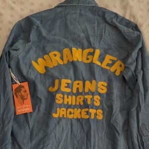 Rare Leon Bridges Wrangler Blue Denim Jacket with Yellow Embroidery Size Small
